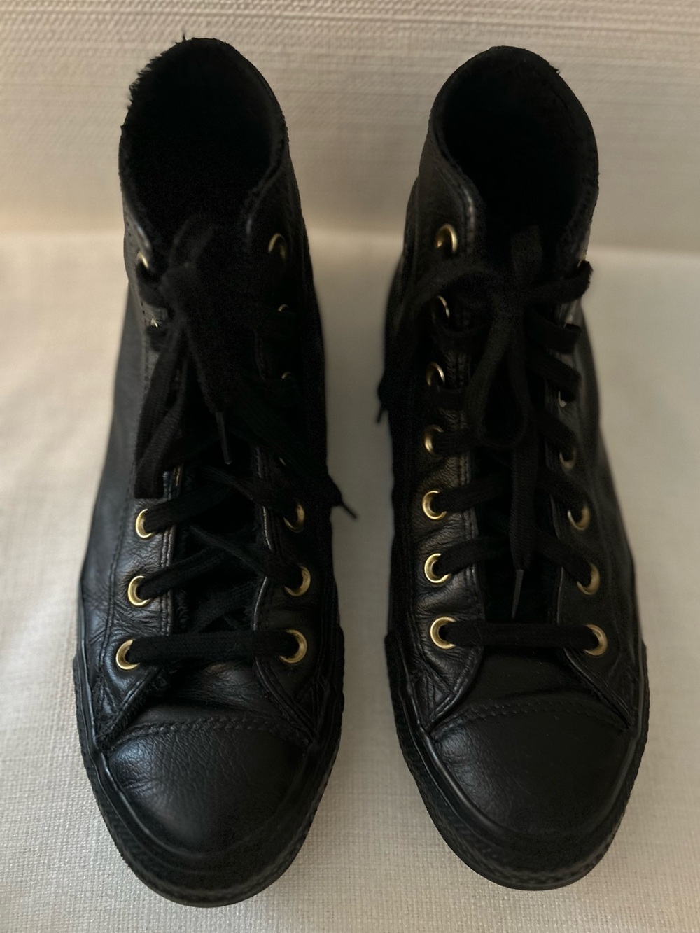 Black Leather Chuck Taylor All Star Fur High tops